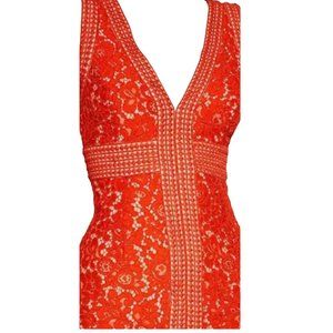 SENSATIONAL ORANGE LACE DRESS WITH SHORT LINING AT FRONT AND BACK